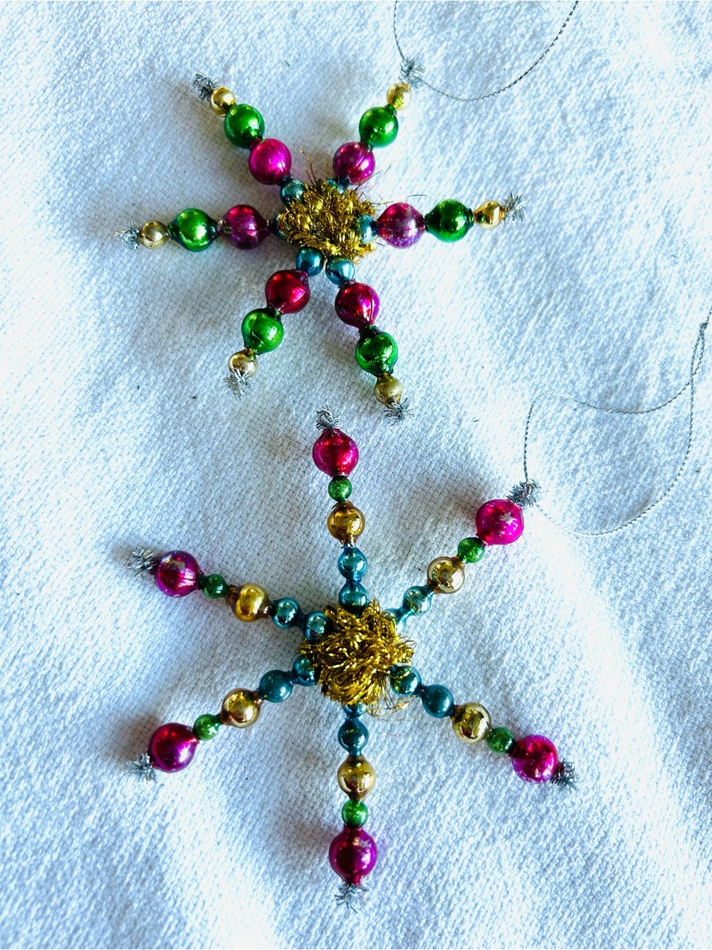 Vintage repurposed mercury, glass bead flowers holiday Christmas ornaments